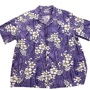 ALOHA LINE HAWAII Shirt Mens 2XL Purple Hibiscus Surfboard Aloha Tropical VTG